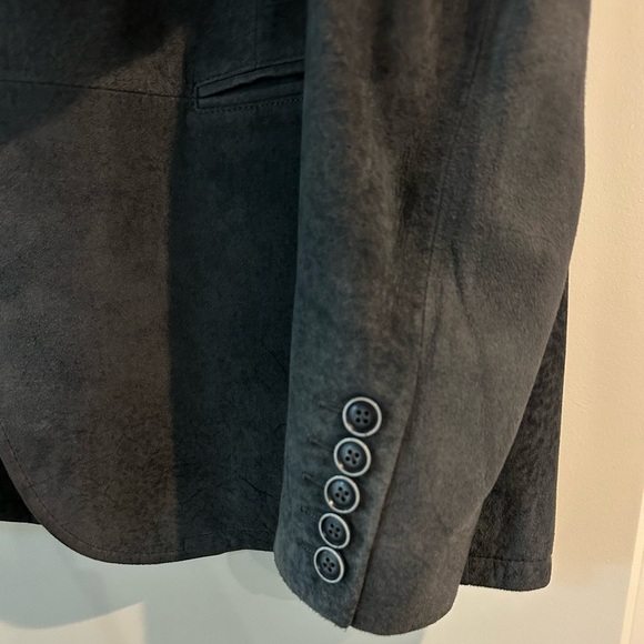 John Varvatos blue double breasted suede jacket - Picture 3 of 5